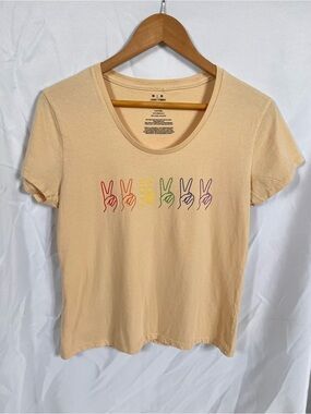 Celebrate It Peach Short-Sleeve Tee with Rainbow Peace Hands